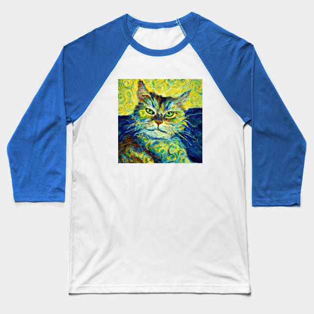 Cat Portrait in the Style of Van Gogh Baseball T-Shirt by Star Scrunch